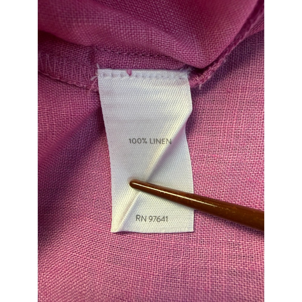 J Jill Linen Shirt Dress Medium Pink Short Sleeve Button Front Pockets Coastal - Picture 10 of 15